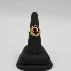 Vintage Swirl Halo 14K Yellow Gold Ruby & Diamond Ring